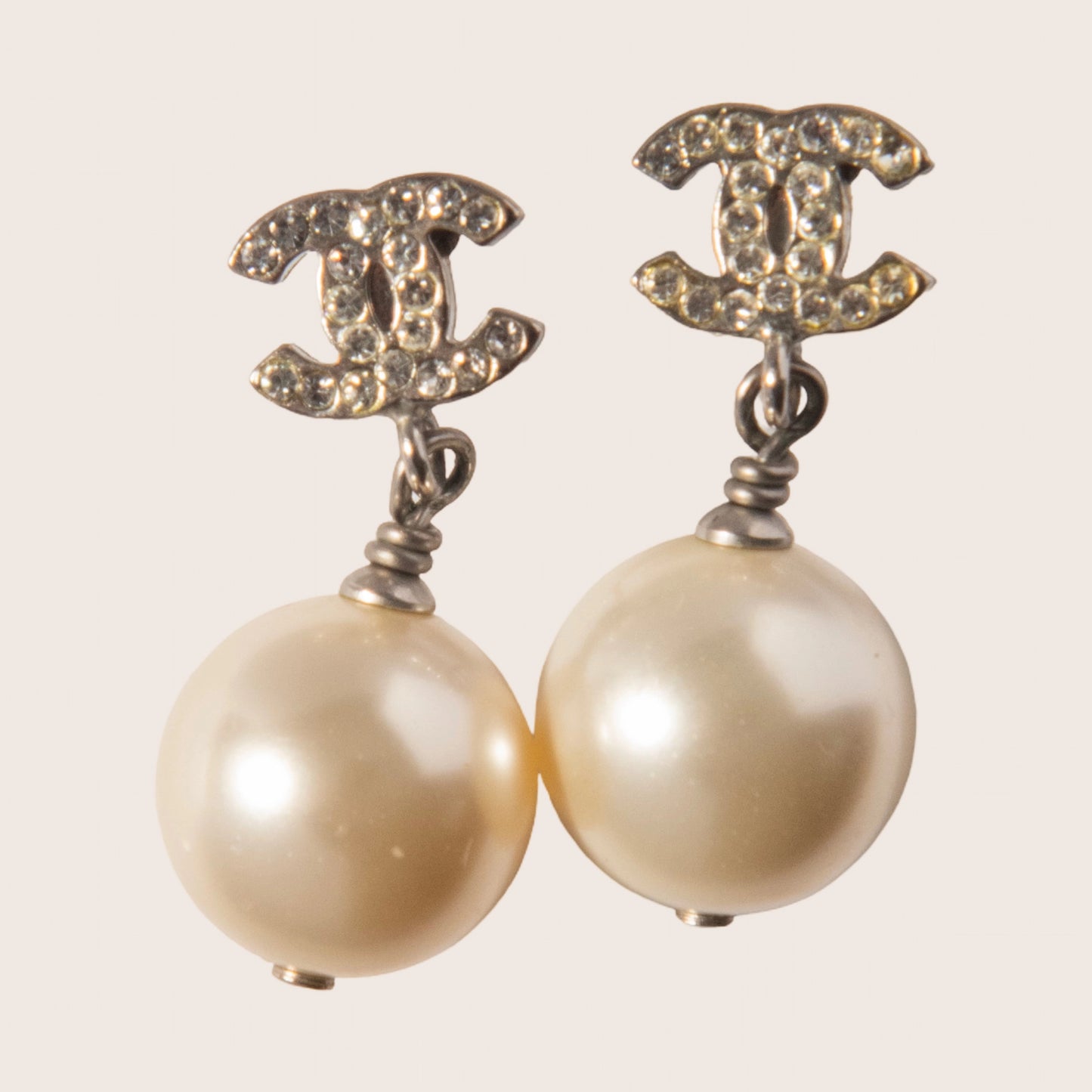Chanel CC Round Pearl Earrings