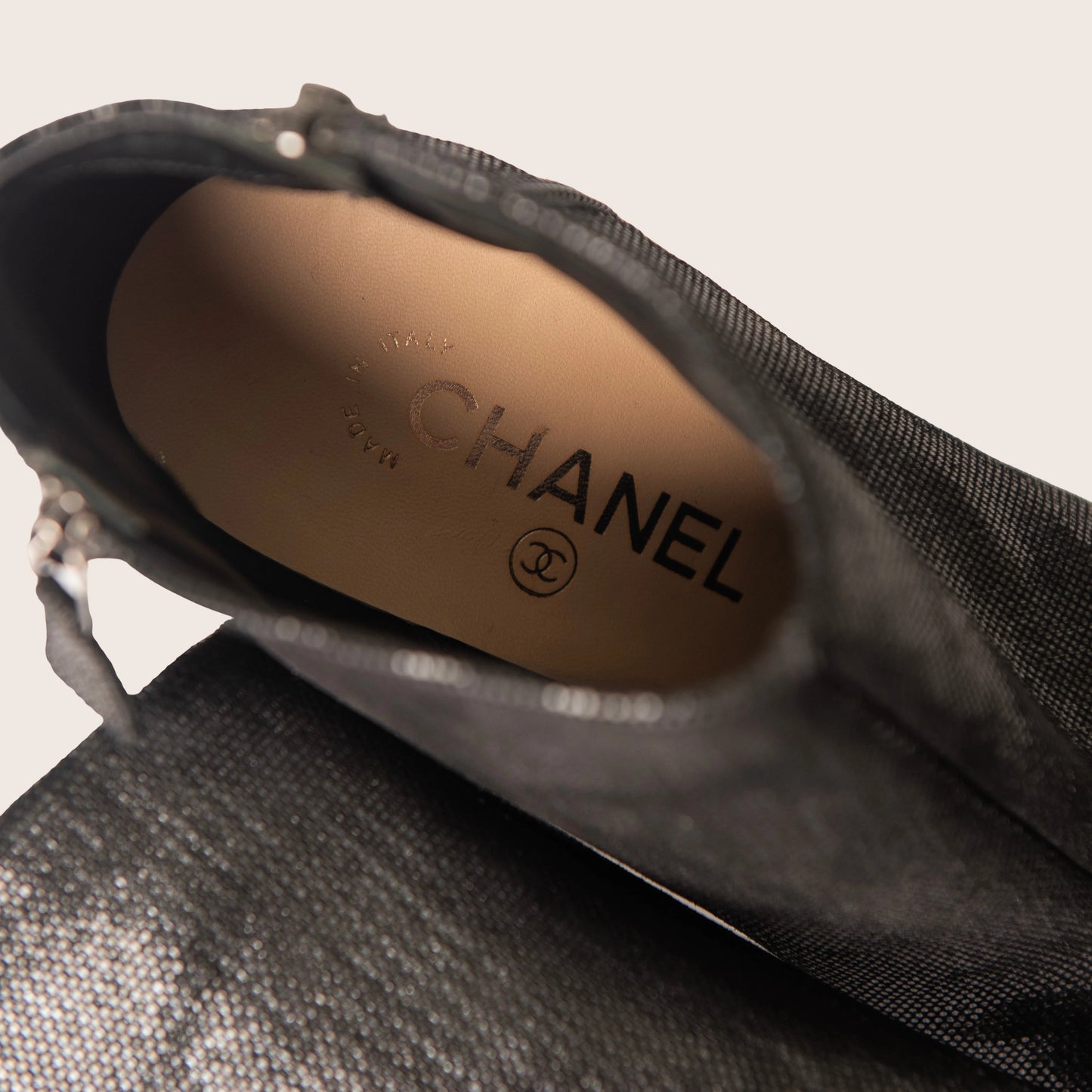 Chanel Dark Grey Metallic Leather Cap Toe Short Boots