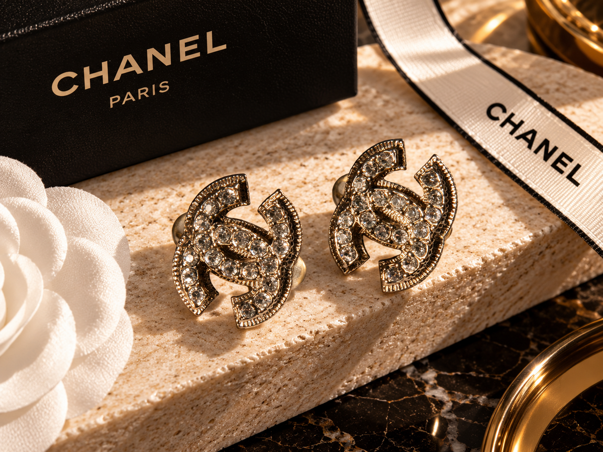 Chanel CC Crystal Stud Earrings