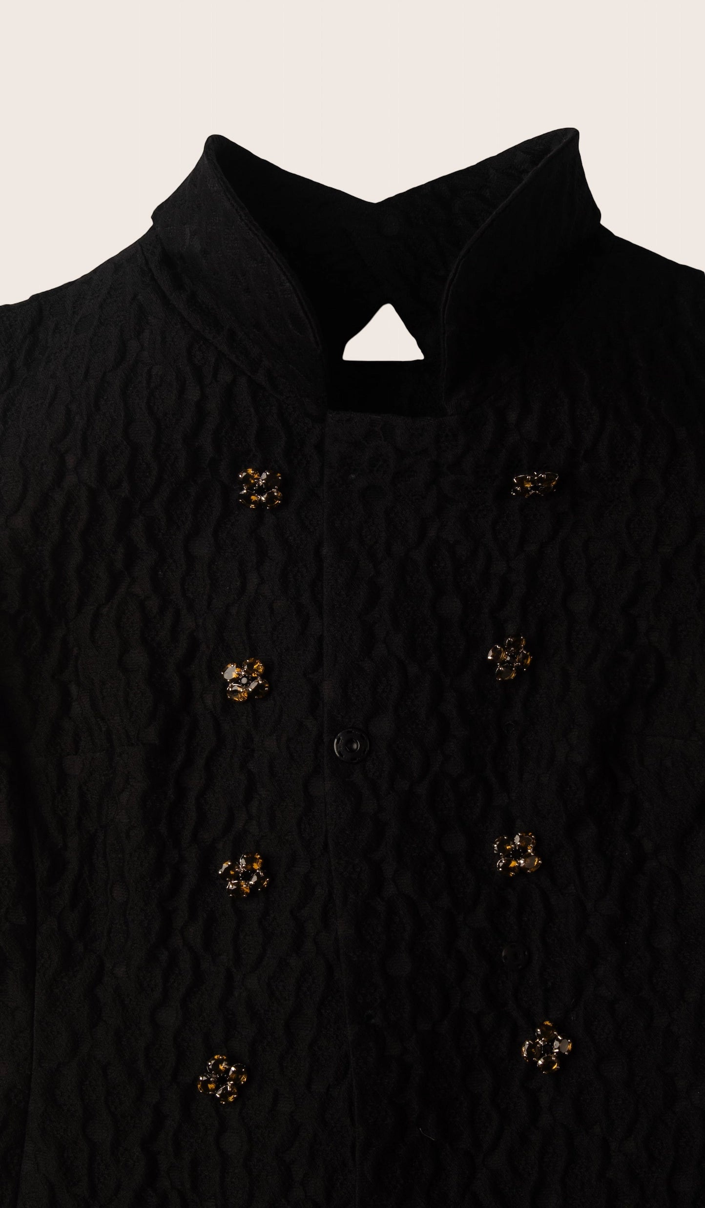 Dolce & Gabbana Black Quilted Wool Jacket with Jewel-Embellished Buttons