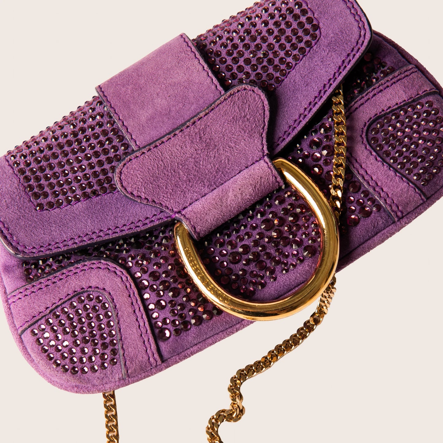 Dolce & Gabbana Purple Suede Clutch with Crystal Embellishments