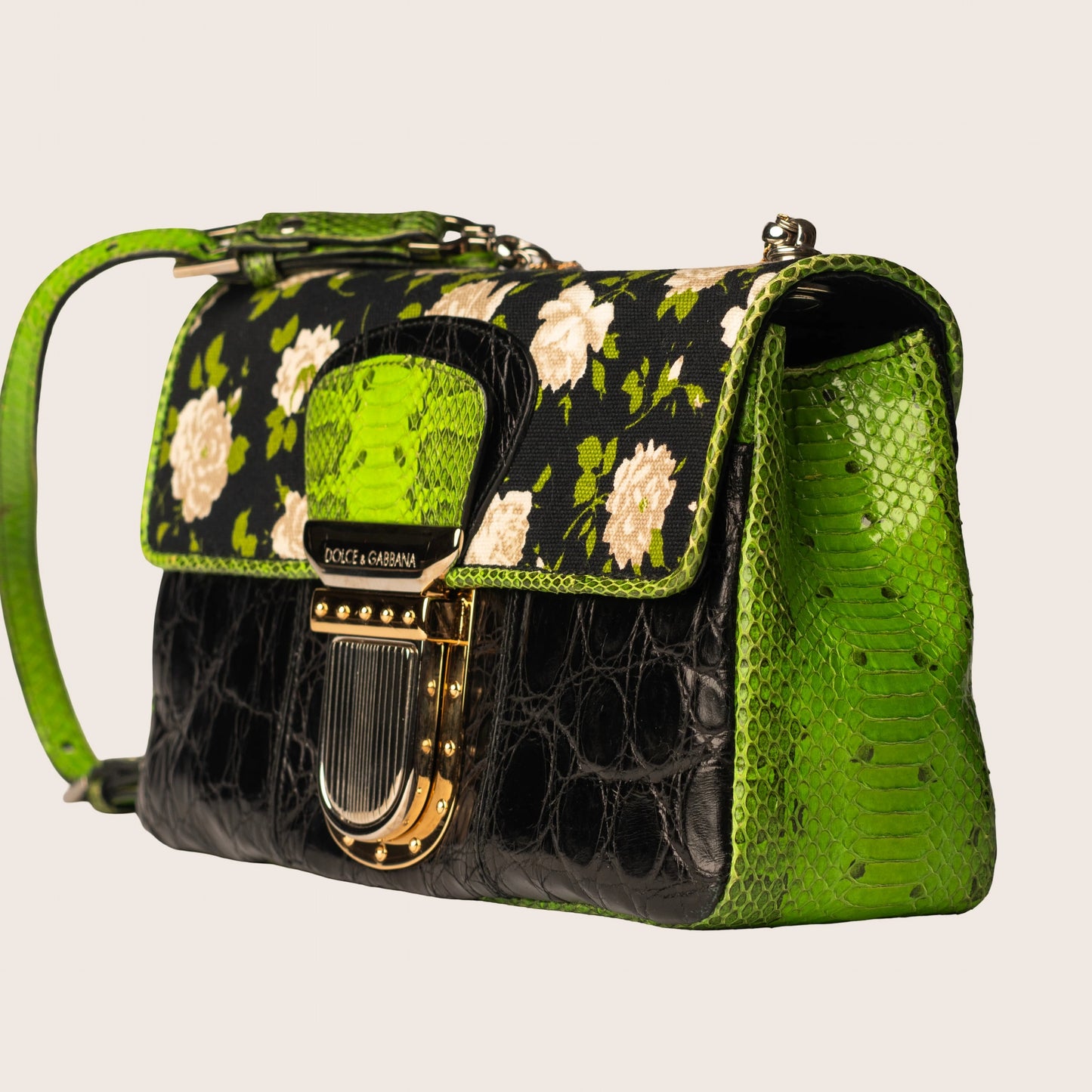 Dolce & Gabbana Black & Green Floral Shoulder Bag