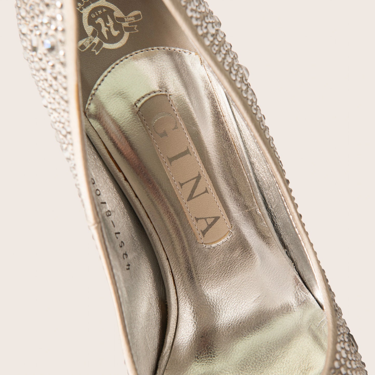 Gina Silver Satin Crystal Embellished Peep Toe Platform Pumps