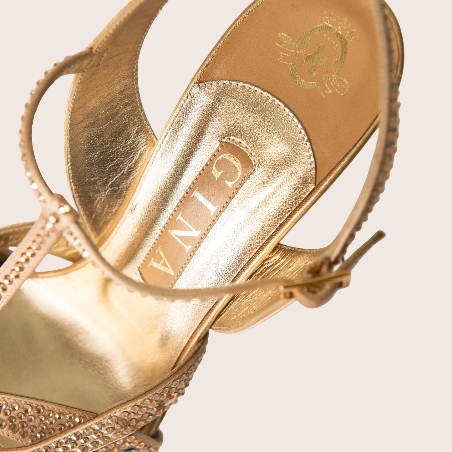 Gina Gold Crystal Embellished Satin T Strap Platform Sandals