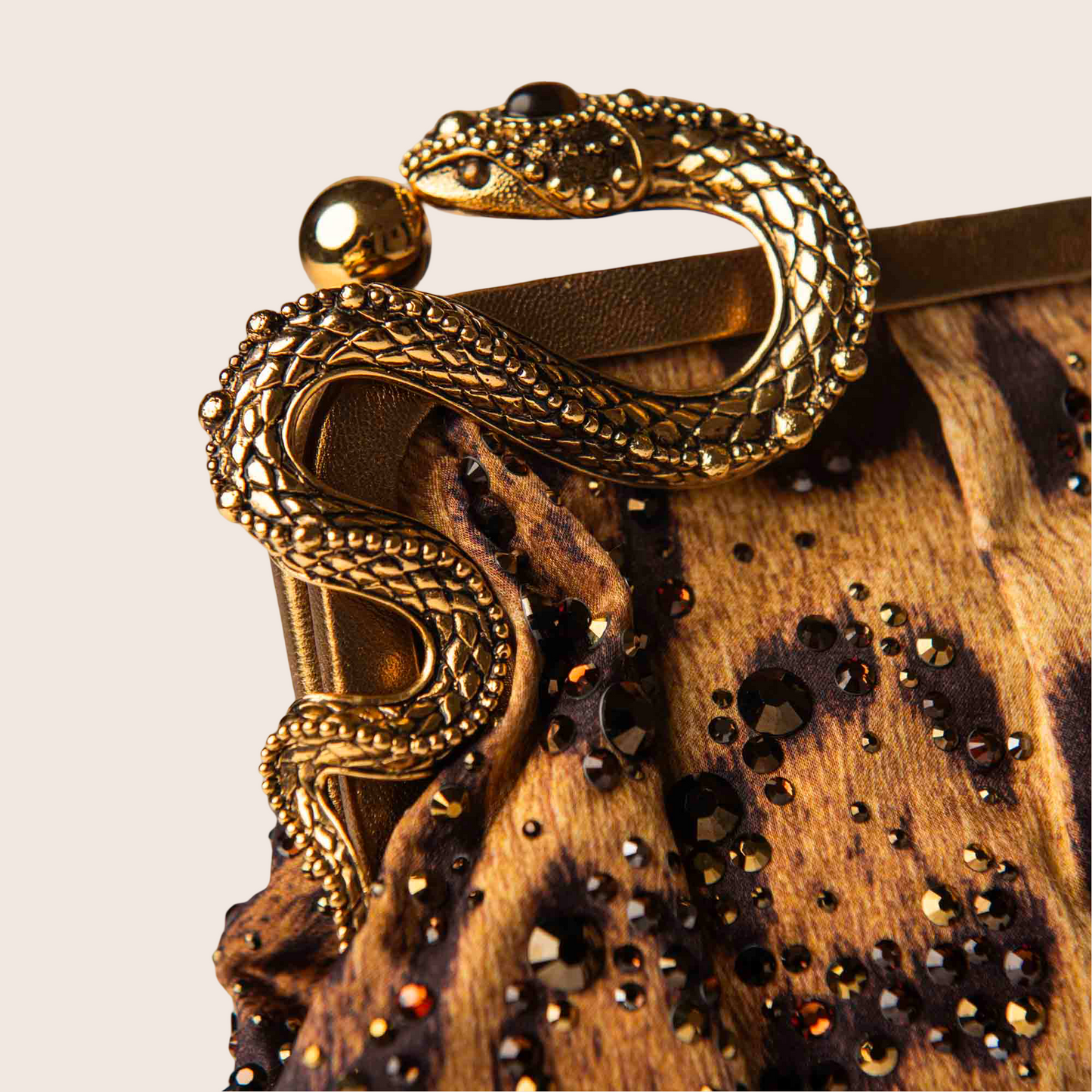Roberto Cavalli Leopard Print Crystal Snake Clutch