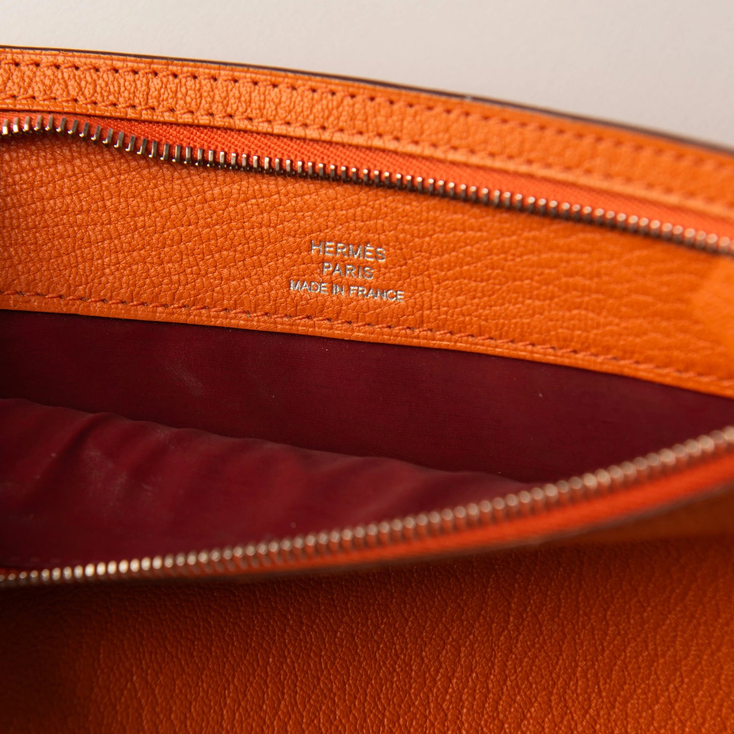 Hermès Orange Leather Zip Pouch