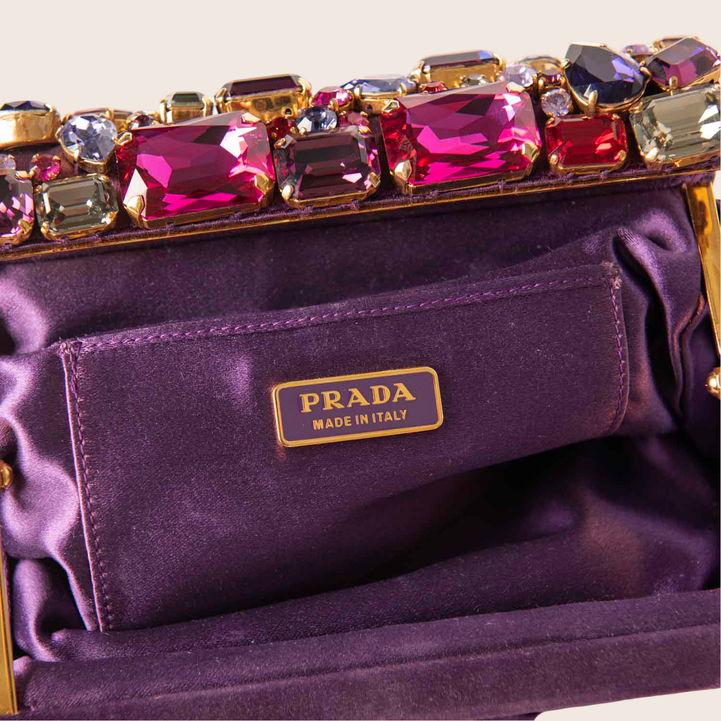 Prada Purple Satin Jeweled Clutch