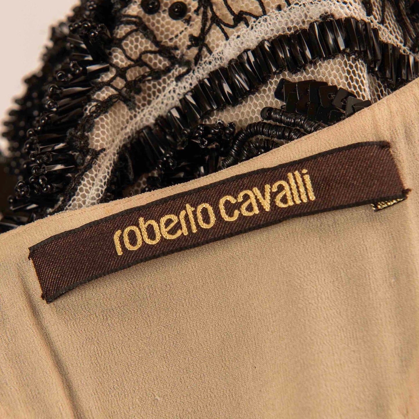 Roberto Cavalli Black & Nude Sequin-Embellished Evening Gown