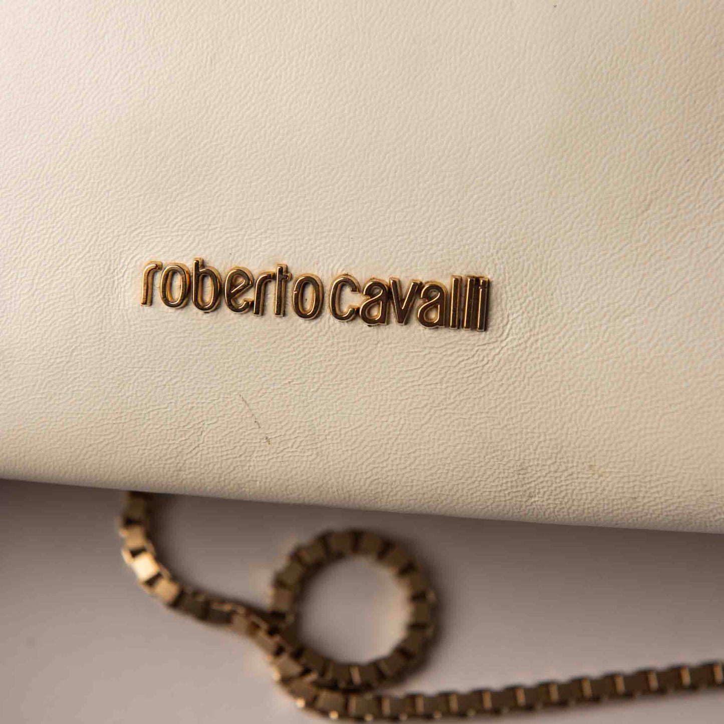 Roberto Cavalli White & Gold Beaded Clutch