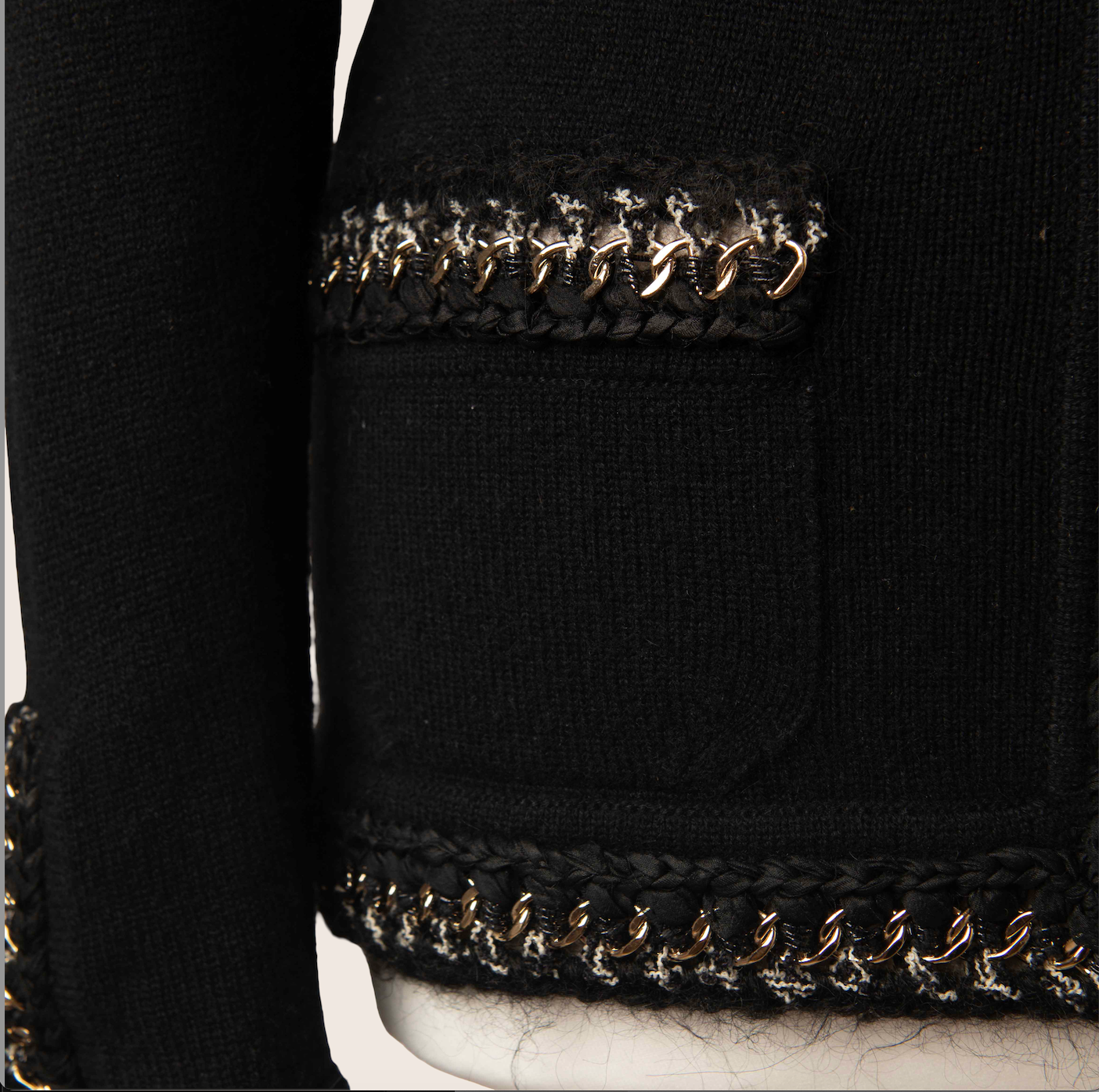 Chanel Black Knit Jacket with Gold Chain Trim