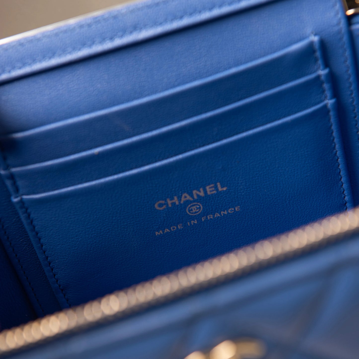 Chanel Blue Quilted Calfskin CC Charm Vanity Case