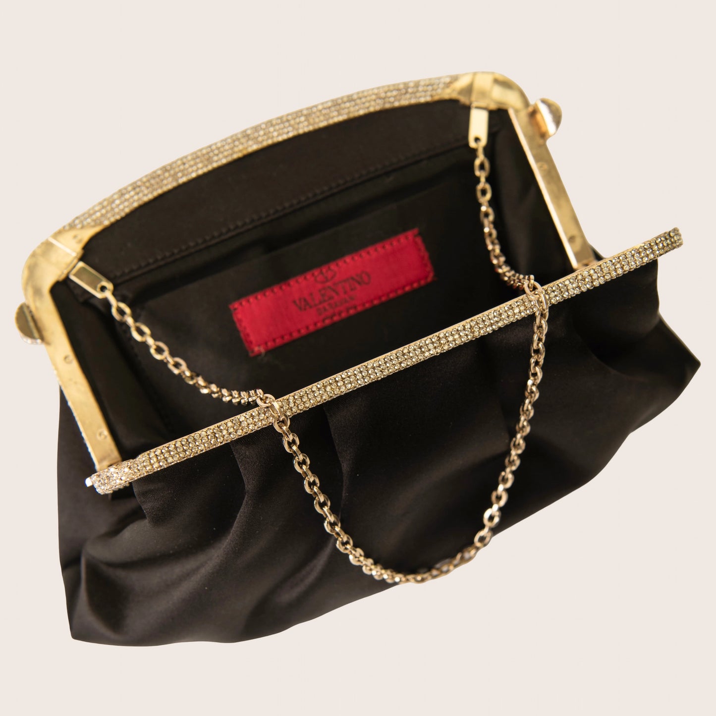 Valentino Black Satin Crystal-Frame Minaudière