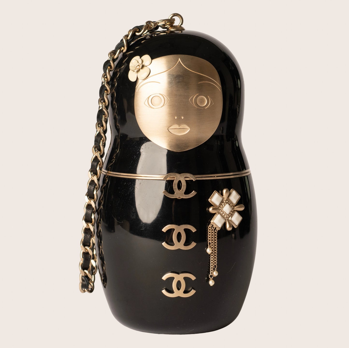 Chanel Black Resin Paris-Moscow Matryoshka Doll Minaudiere Wristlet Bag