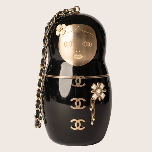Chanel Black Resin Paris-Moscow Matryoshka Doll Minaudiere Wristlet Bag