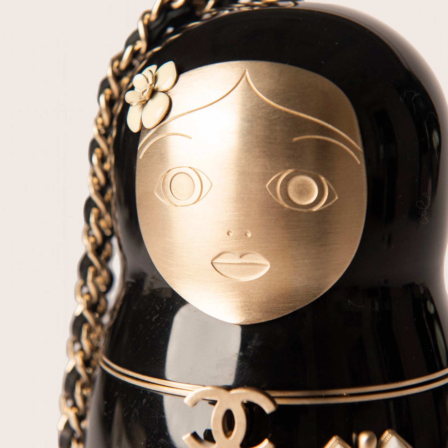 Chanel Black Resin Paris-Moscow Matryoshka Doll Minaudiere Wristlet Bag