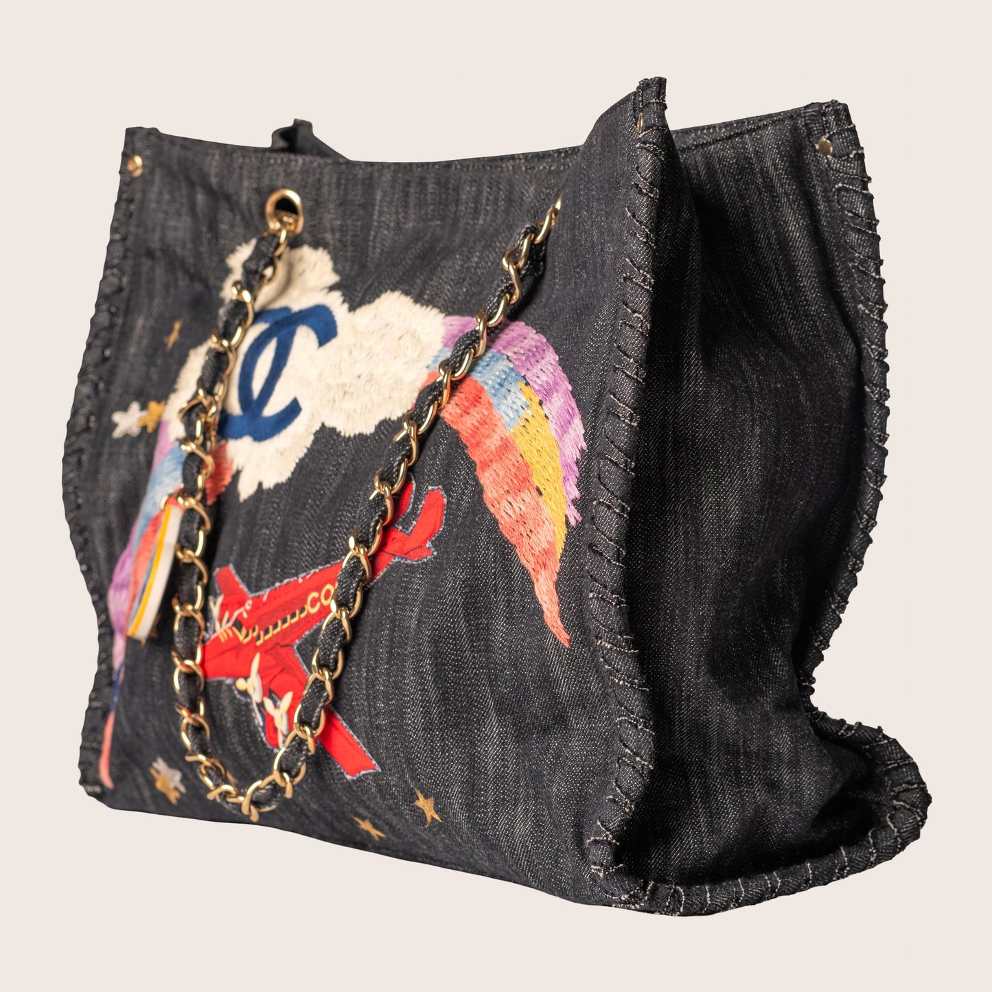 Chanel 2006 Airplane Denim Chain Tote