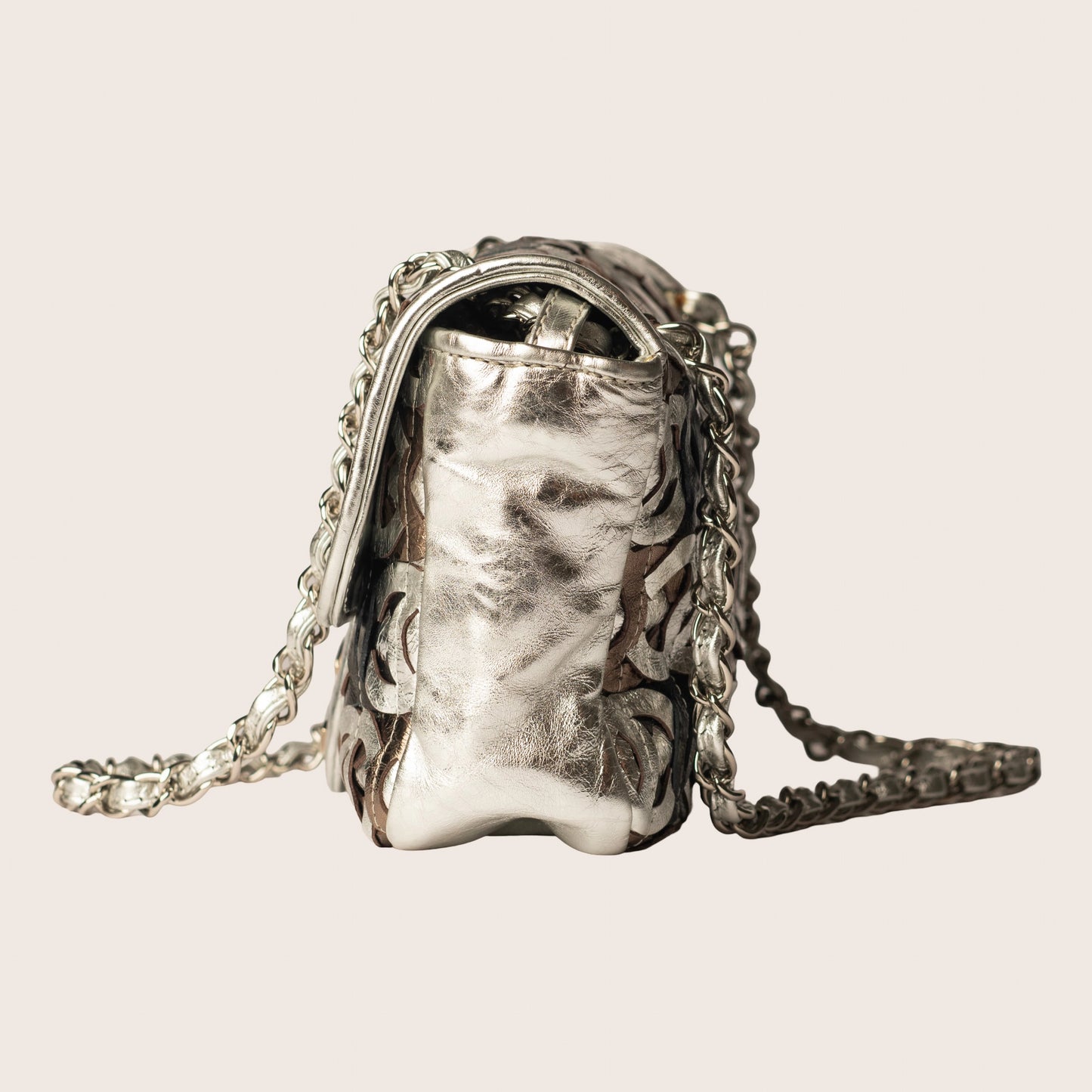 Chanel Metallic Crackled Calfskin CC Mix Flap Bag Silver Gold