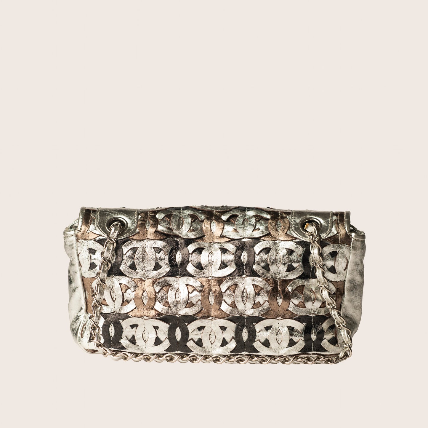 Chanel Metallic Crackled Calfskin CC Mix Flap Bag Silver Gold
