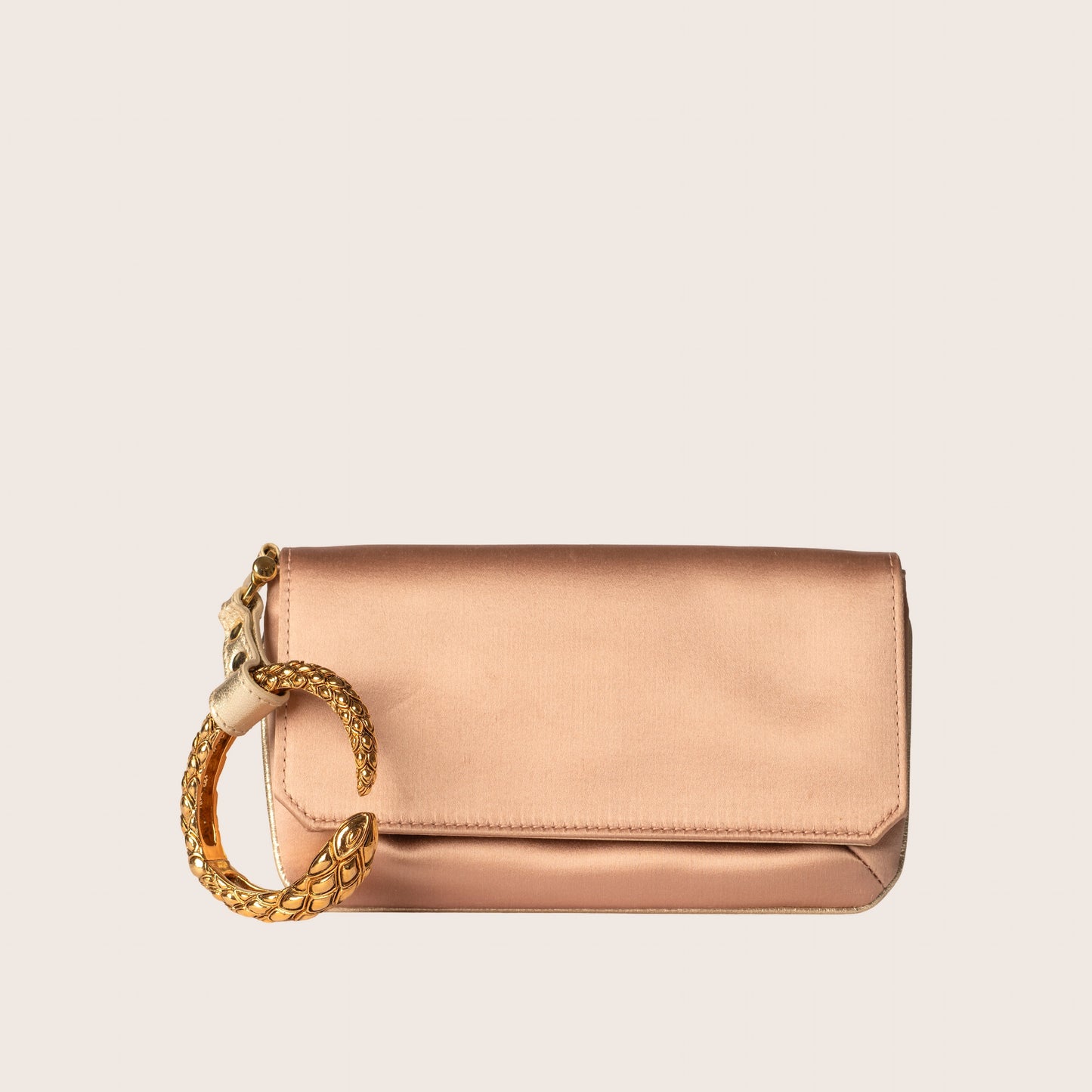 Roberto Cavalli Rose Gold Satin Clutch with Snake Bangle Bracelet