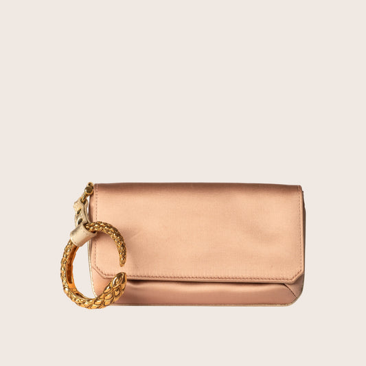 Roberto Cavalli Rose Gold Satin Clutch with Snake Bangle Bracelet