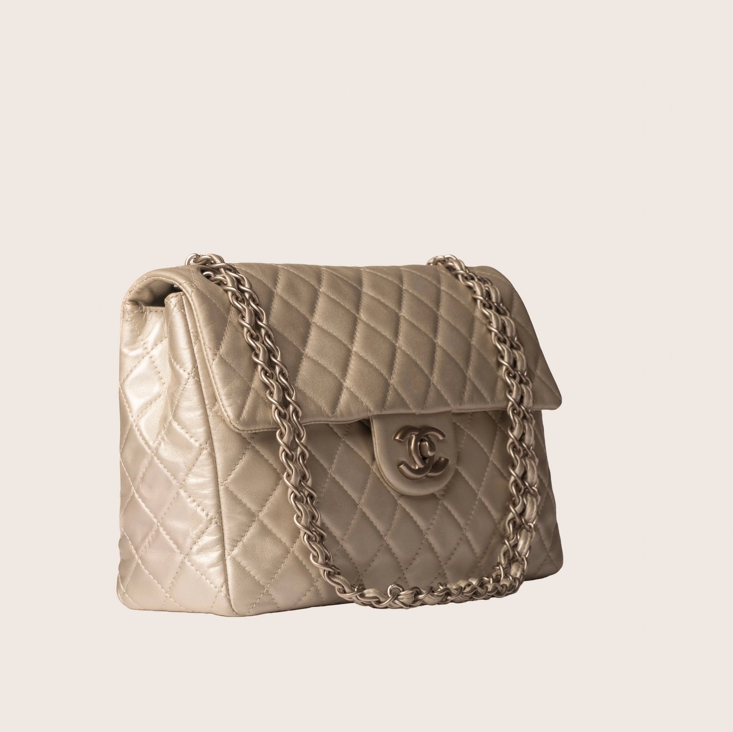 Chanel Vintage Silver Quilted Leather Flap