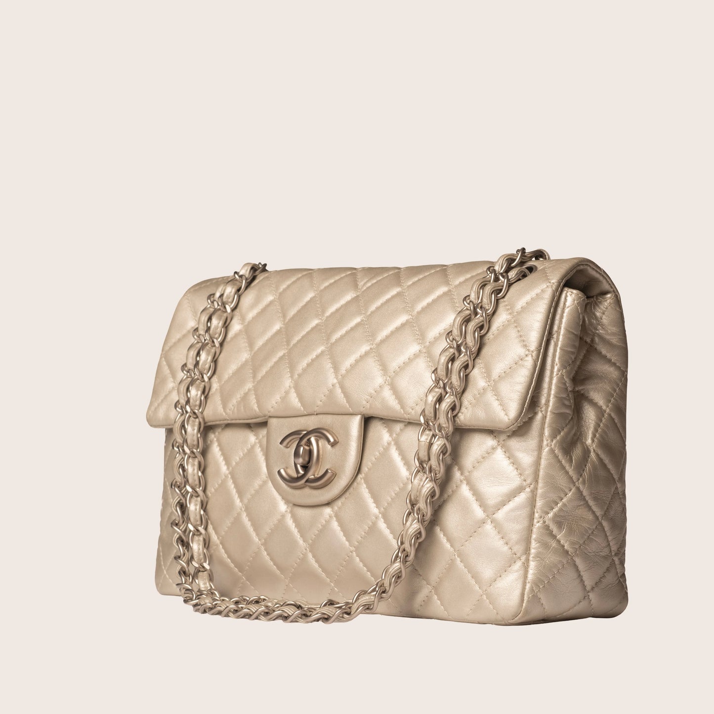 Chanel Vintage Silver Quilted Leather Flap