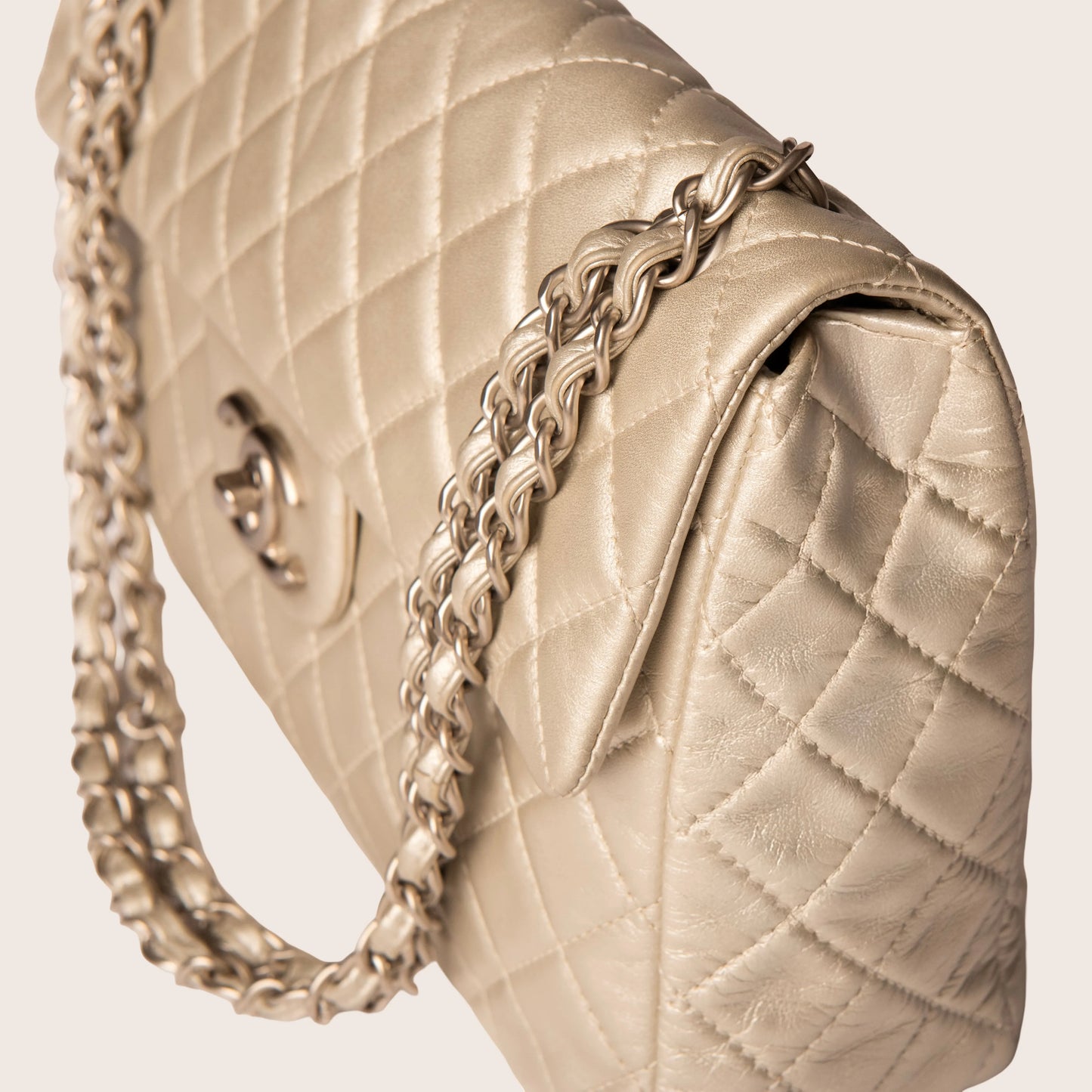 Chanel Vintage Silver Quilted Leather Flap