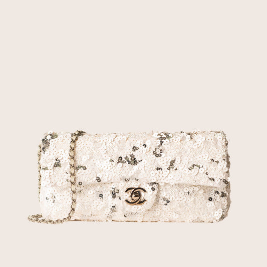Chanel Silver/White Sequin East/West Flap Bag