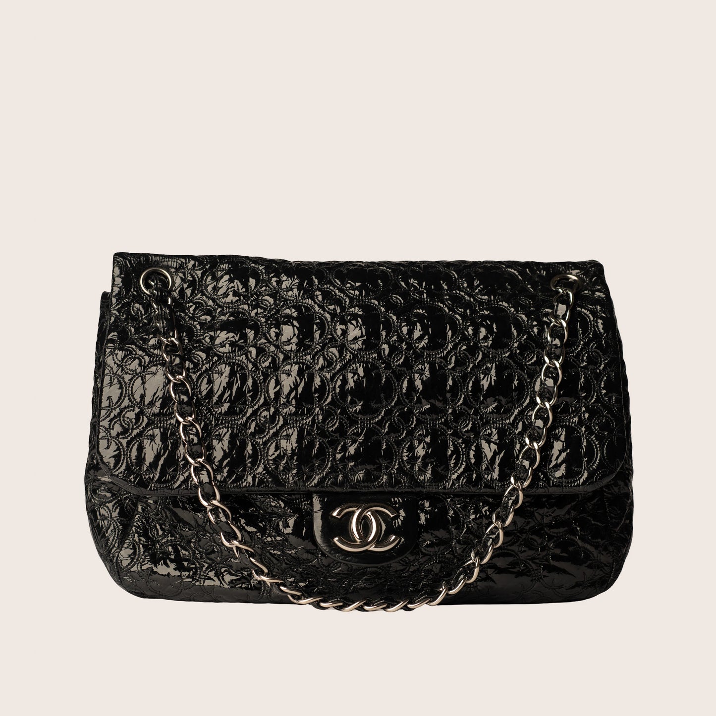 Chanel Black Vinyl Rock in Moscow Jumbo Classic Flap Bag