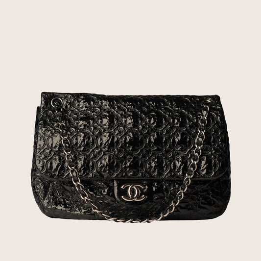 Chanel Black Vinyl Rock in Moscow Jumbo Classic Flap Bag