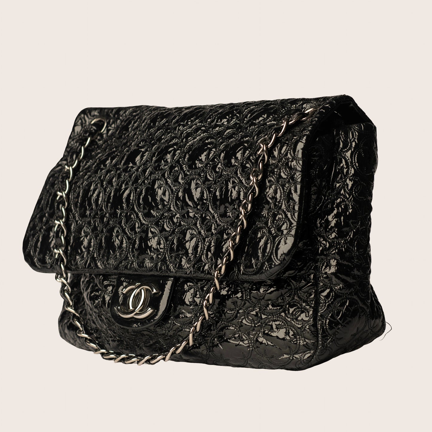 Chanel Black Vinyl Rock in Moscow Jumbo Classic Flap Bag