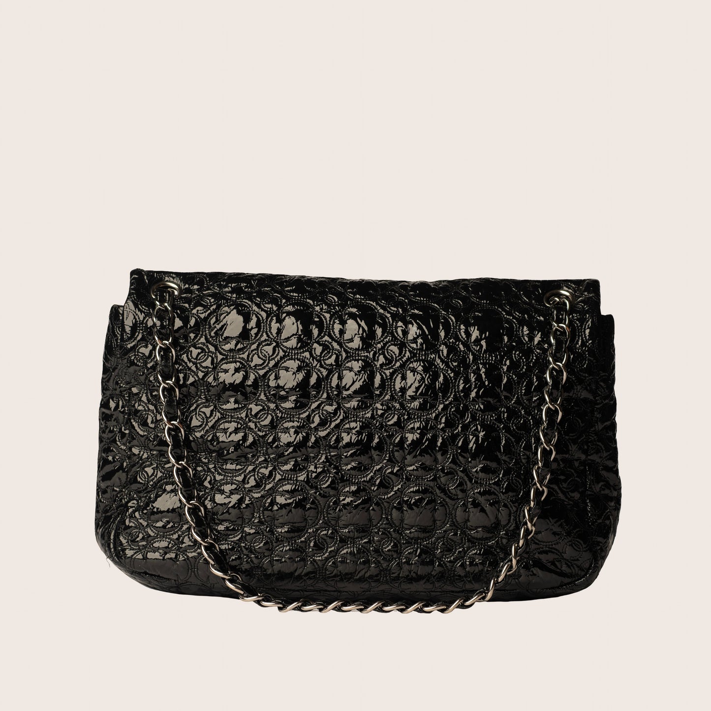 Chanel Black Vinyl Rock in Moscow Jumbo Classic Flap Bag
