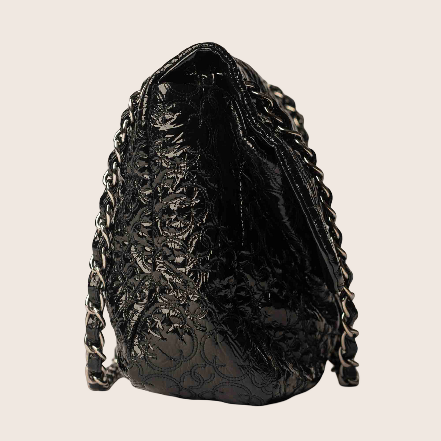 Chanel Black Vinyl Rock in Moscow Jumbo Classic Flap Bag