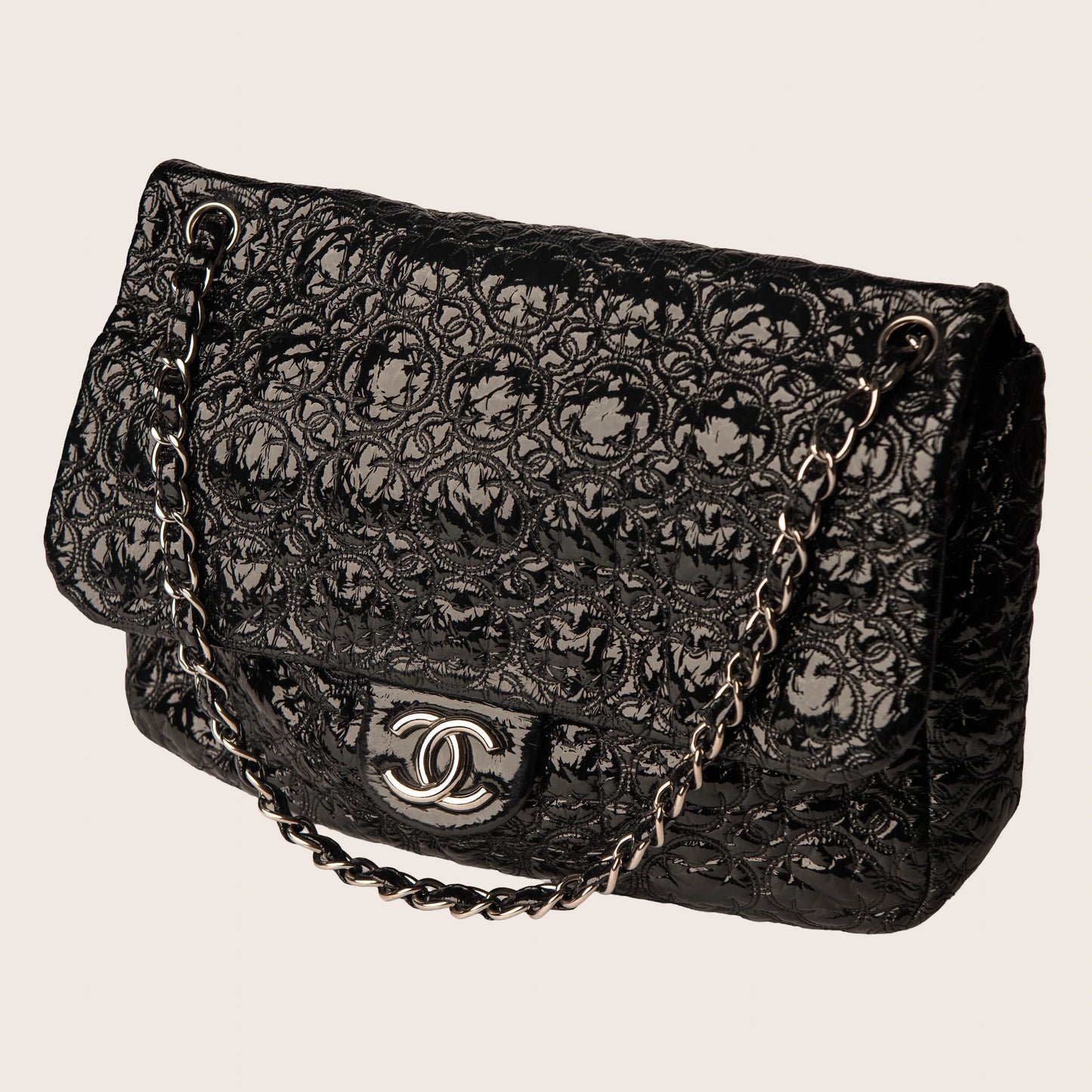 Chanel Black Vinyl Rock in Moscow Jumbo Classic Flap Bag