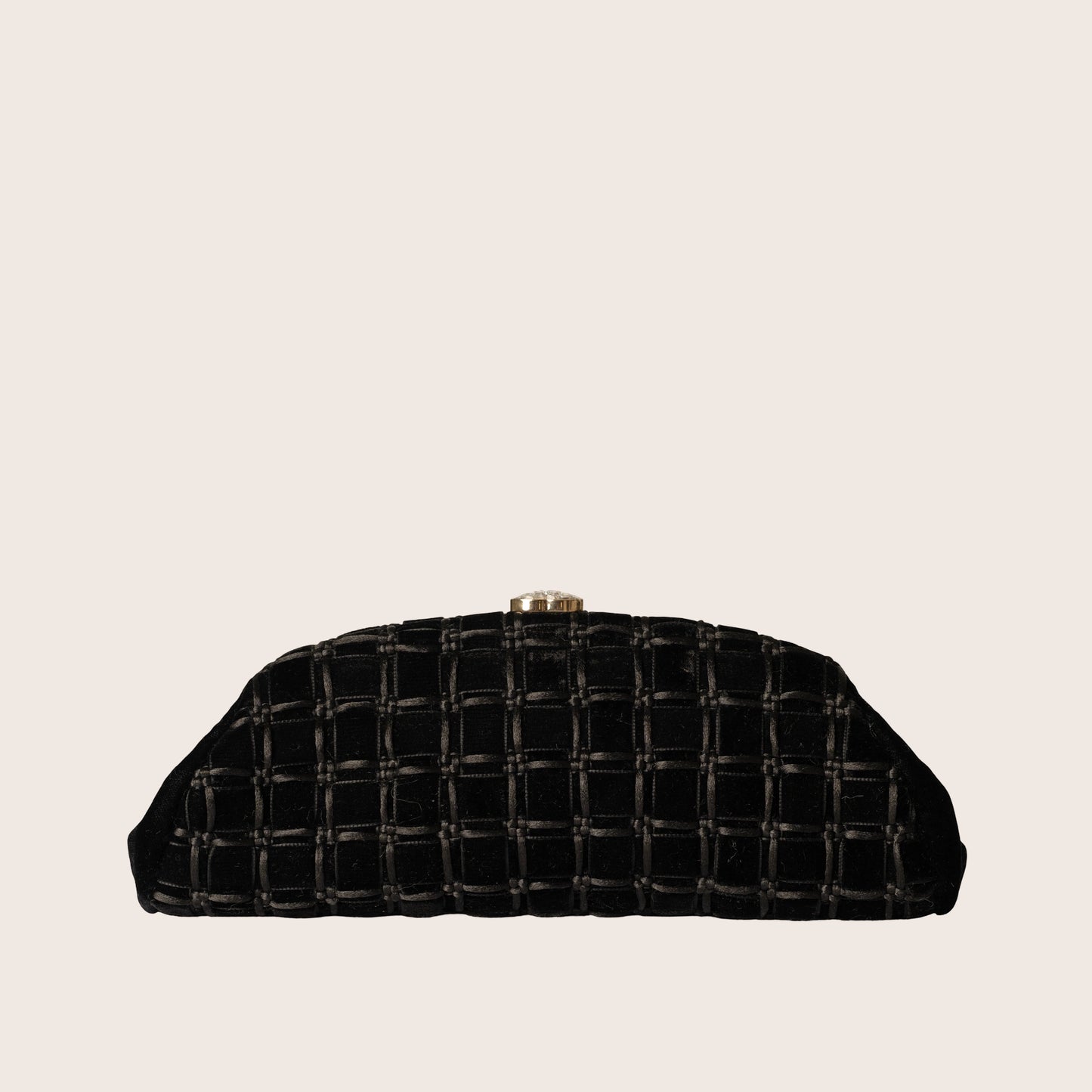 Chanel Black Velvet with Champagne Metal Evening Bag/Pouch