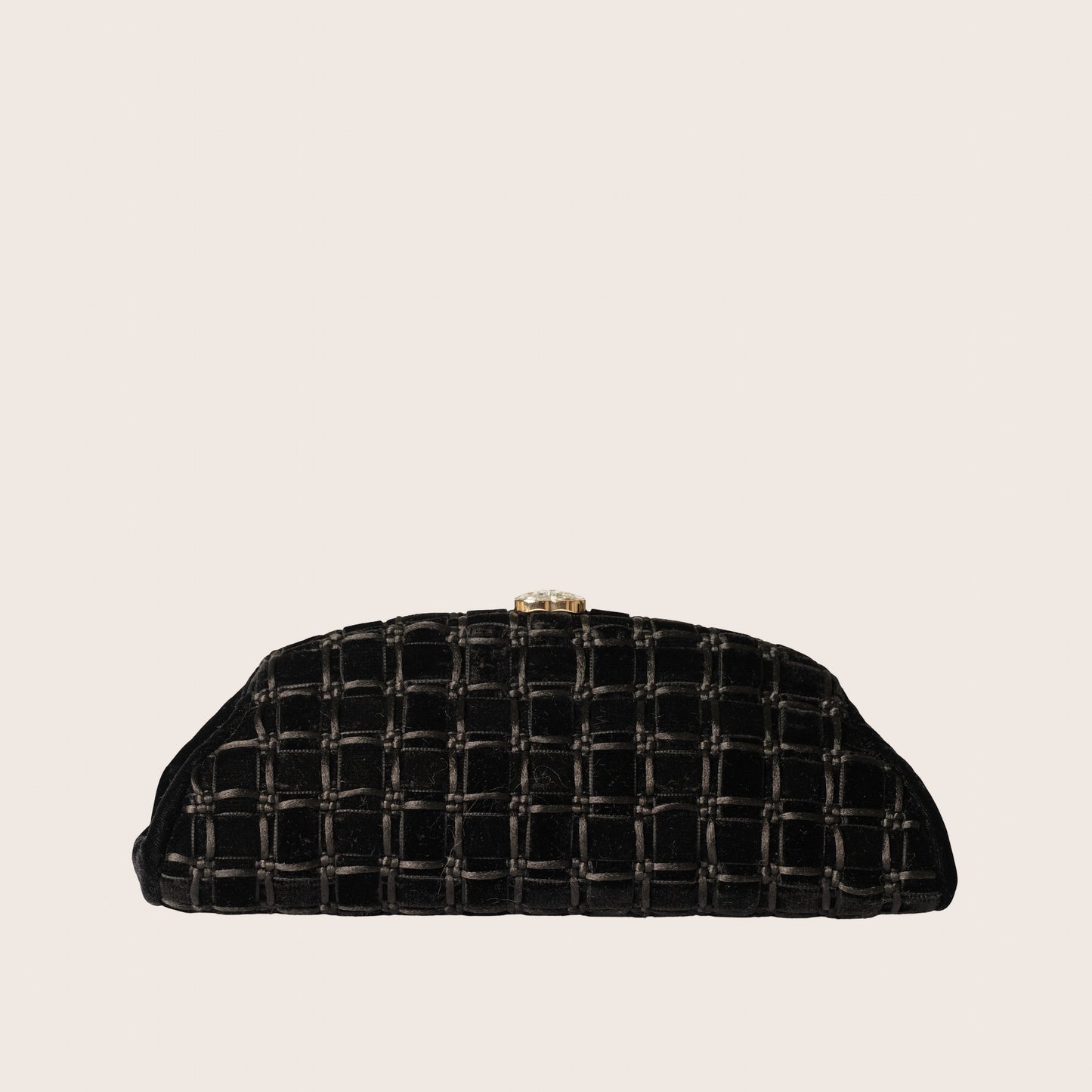 Chanel Black Velvet with Champagne Metal Evening Bag/Pouch