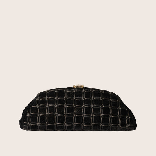 Chanel Black Velvet with Champagne Metal Evening Bag/Pouch