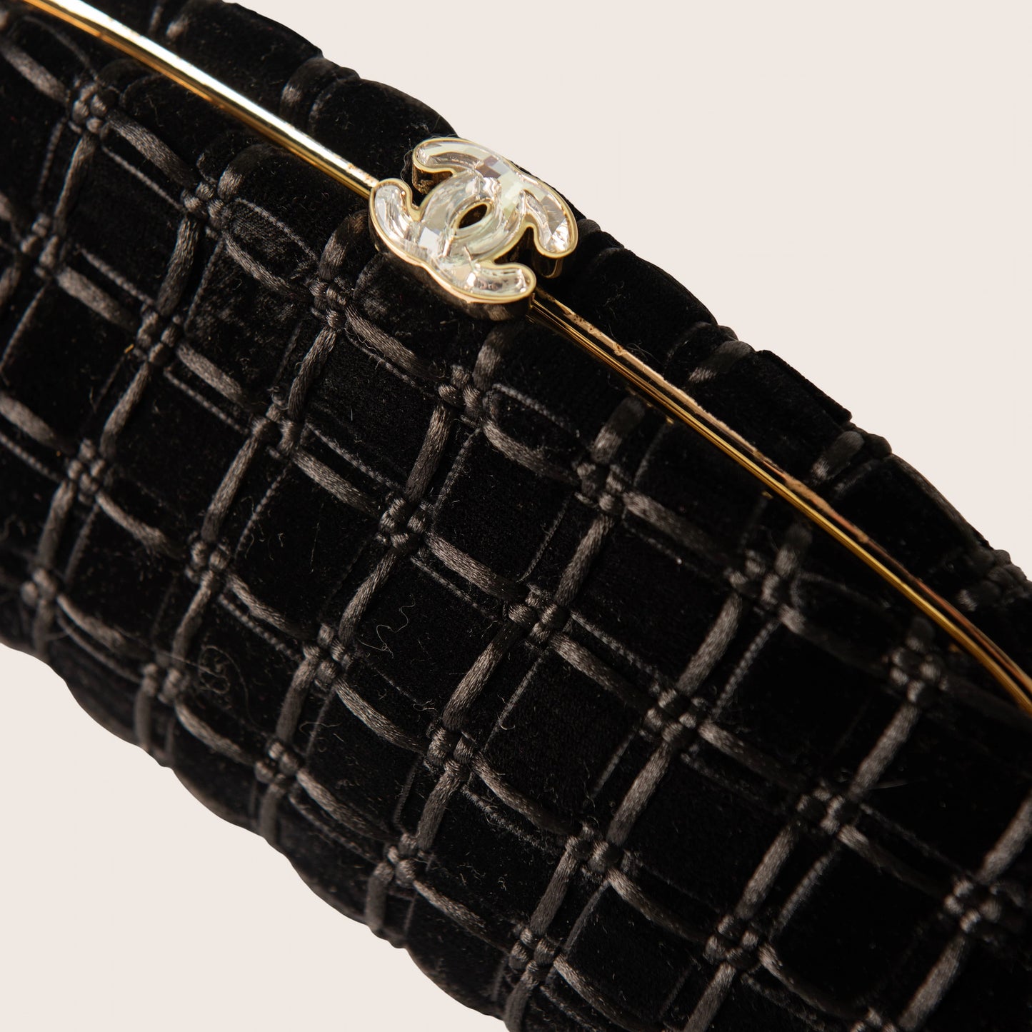 Chanel Black Velvet with Champagne Metal Evening Bag/Pouch