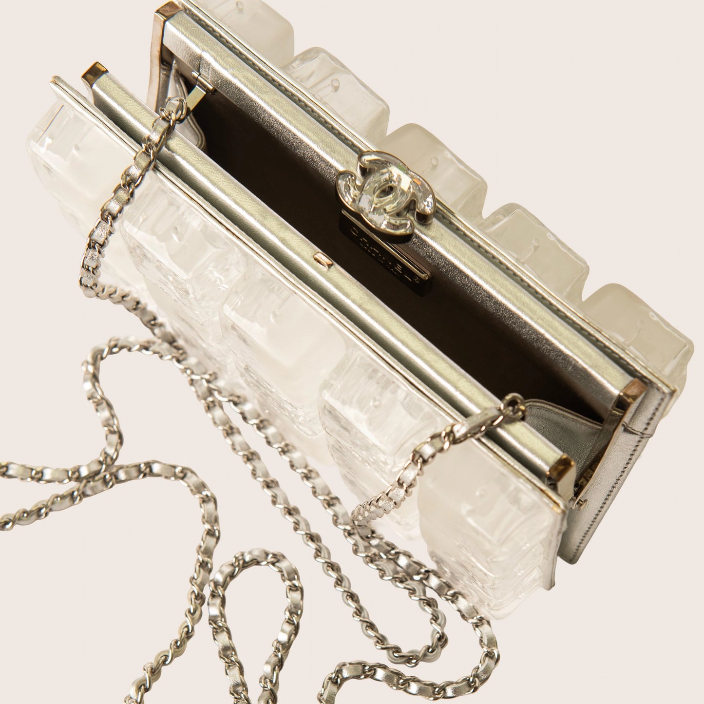 Chanel Fall/Winter 2010 Limited Edition Ice Cube Minaudiere Silvery Metallic Leather