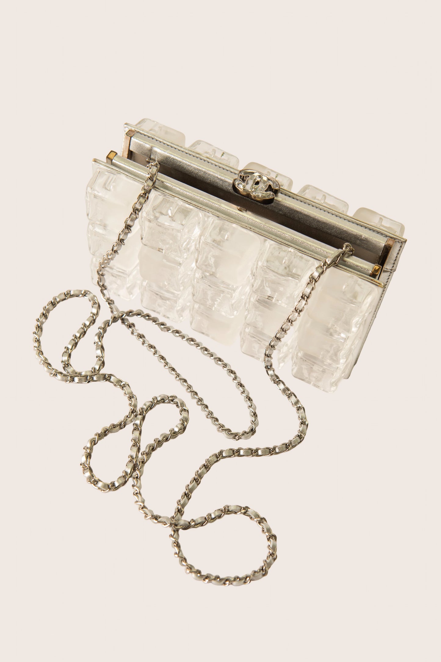 Chanel Fall/Winter 2010 Limited Edition Ice Cube Minaudiere Silvery Metallic Leather