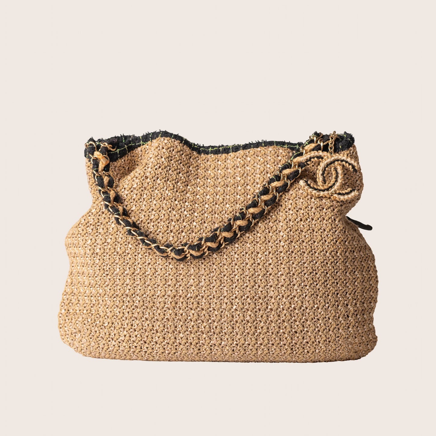 Chanel Woven Raffia Camellia Tote Bag