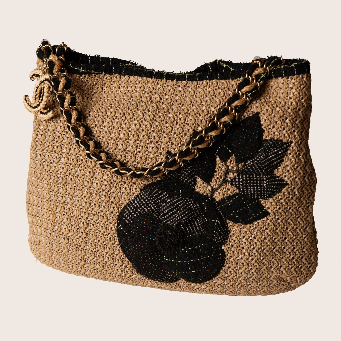 Chanel Woven Raffia Camellia Tote Bag