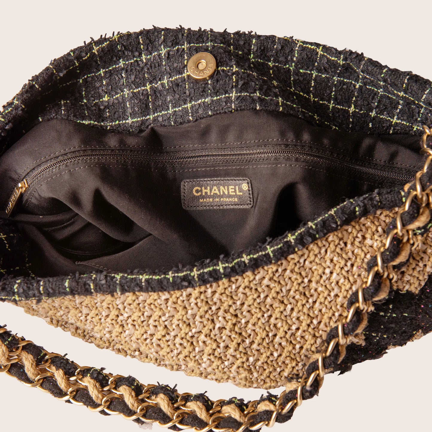 Chanel Woven Raffia Camellia Tote Bag