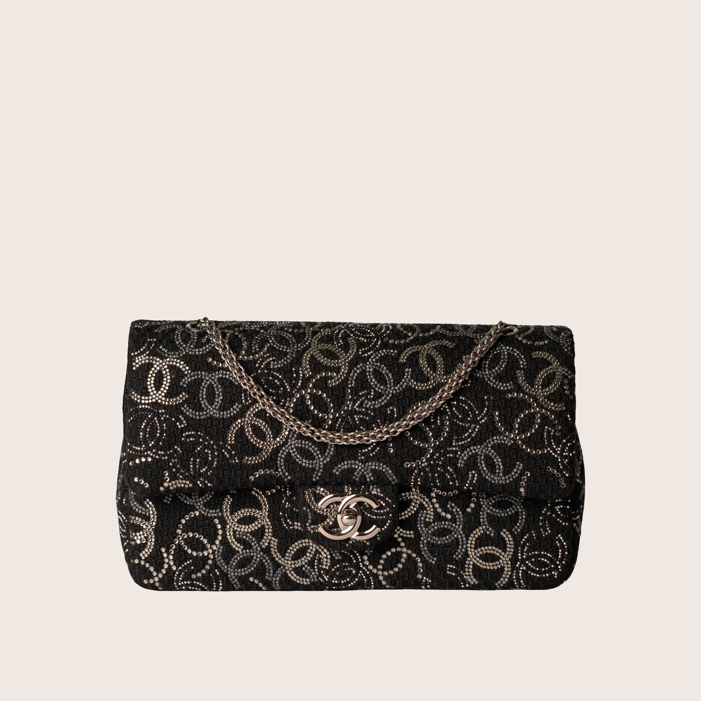 Chanel Black Tweed and Strass Crystal Paris-Shanghai Pudong Medium Flap Bag