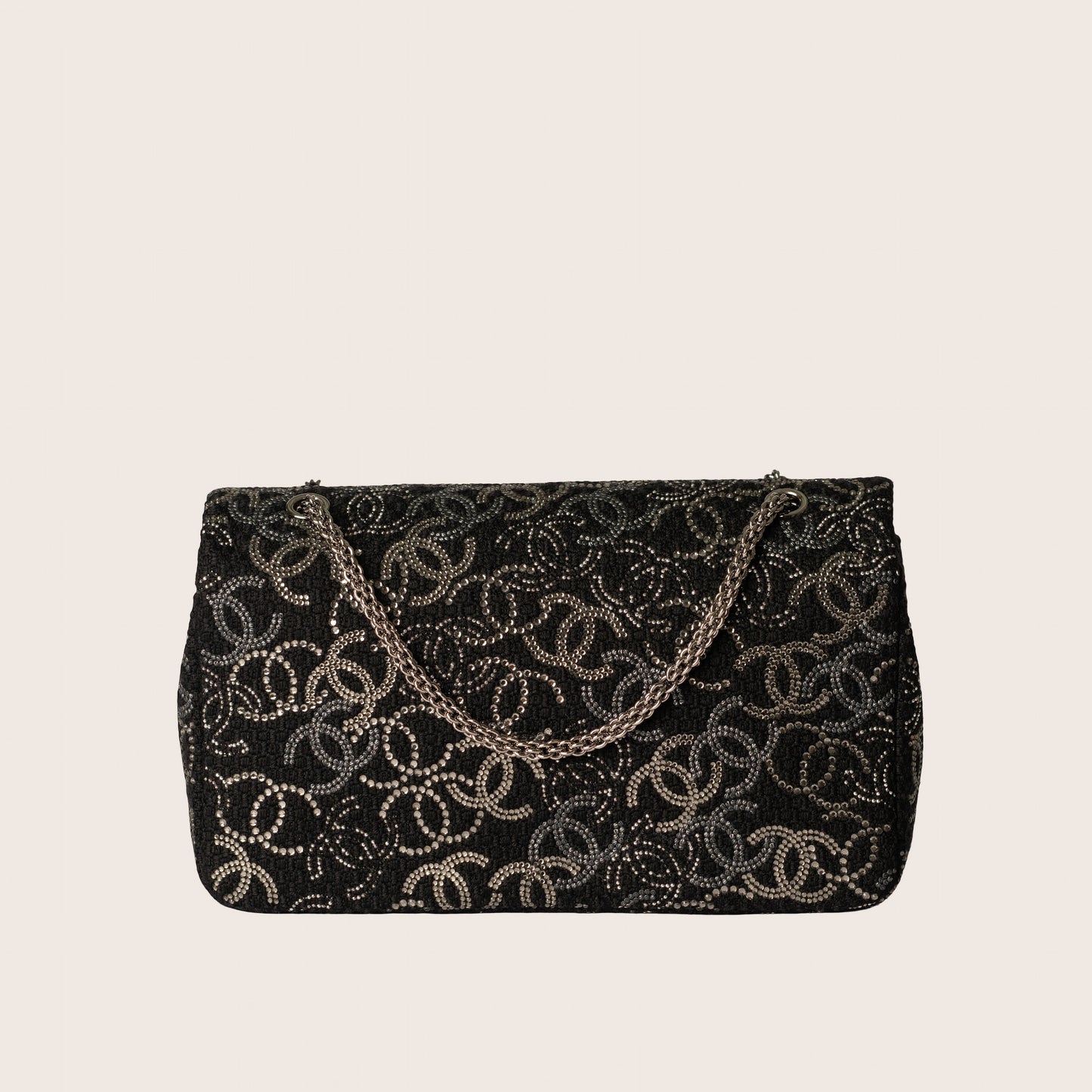 Chanel Black Tweed and Strass Crystal Paris-Shanghai Pudong Medium Flap Bag