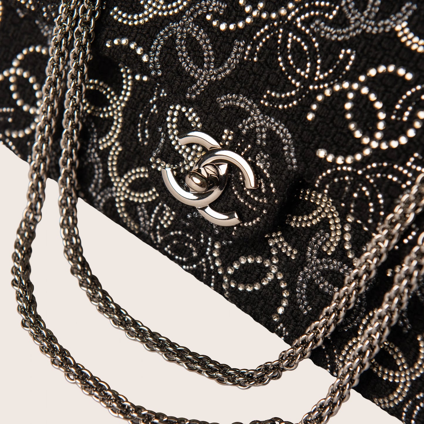 Chanel Black Tweed and Strass Crystal Paris-Shanghai Pudong Medium Flap Bag