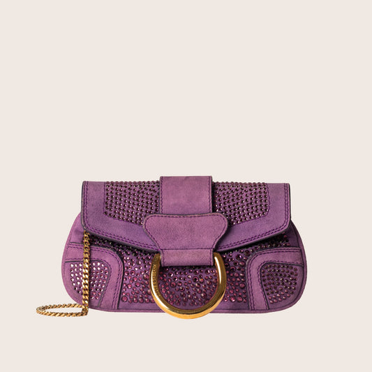 Dolce & Gabbana Purple Suede Clutch with Crystal Embellishments