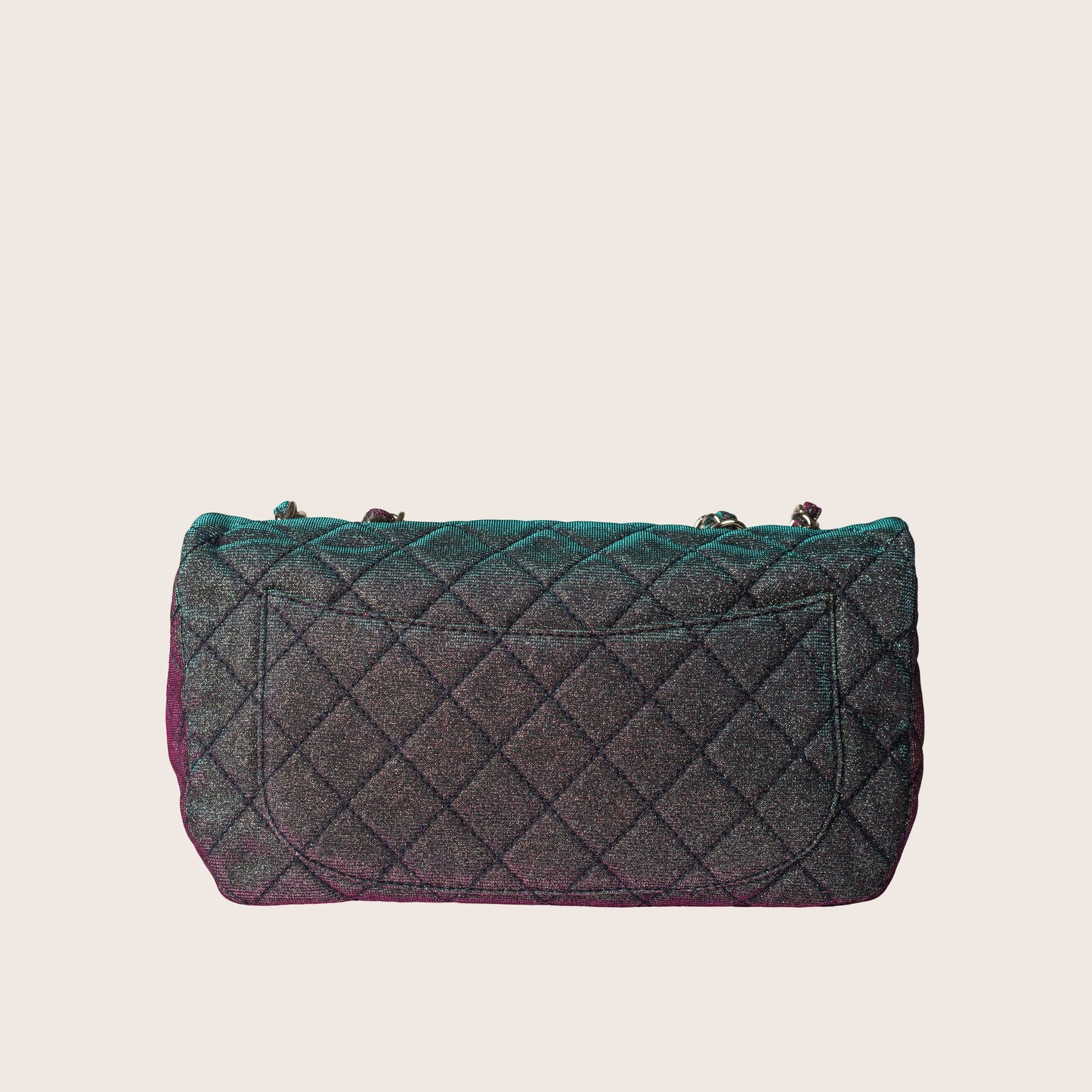 Chanel Iridescent Multicolor Quilted Glitter Fabric Jumbo Single Flap Bag