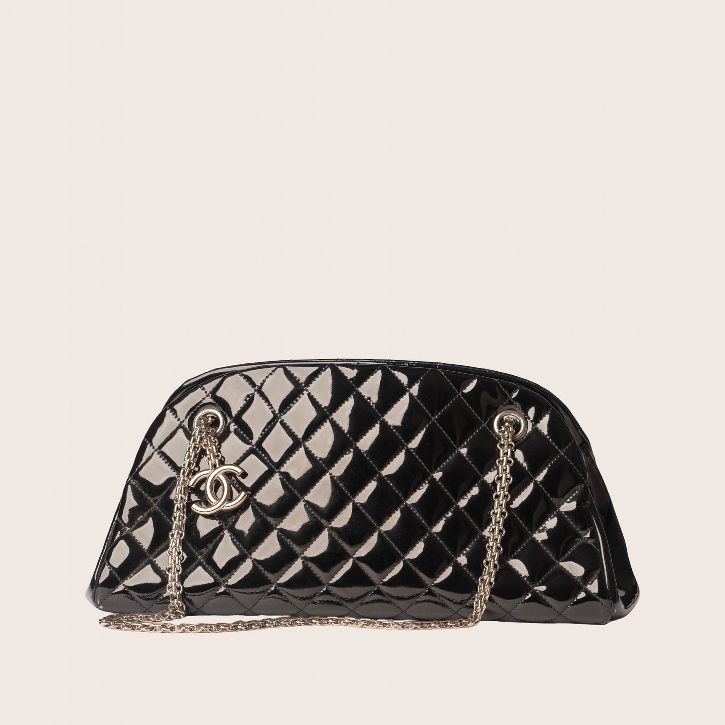 Chanel Black Quilted Patent Leather Just Mademoiselle Bowling Bag