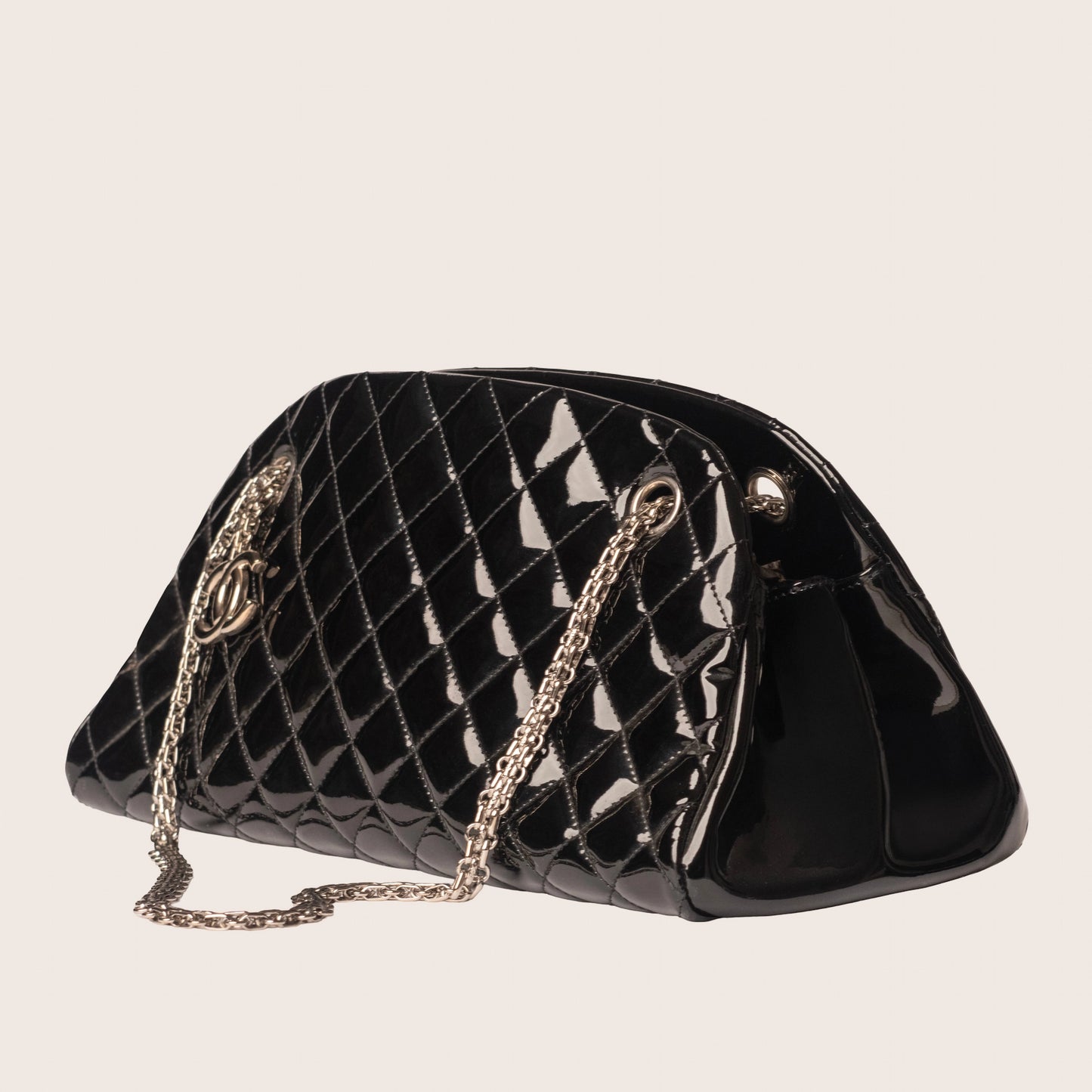 Chanel Black Quilted Patent Leather Just Mademoiselle Bowling Bag